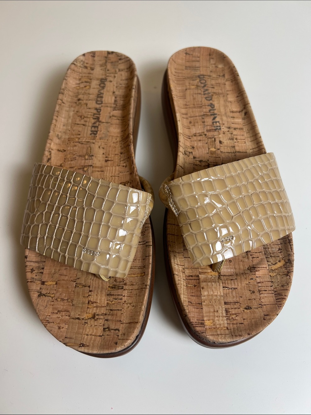 Donald Pliner Fifi Croco Patent Leather Wedge Sandals in Sand